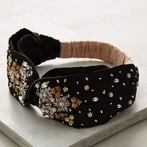 NWT Anthro Black Beaded Soft Elastic Headband